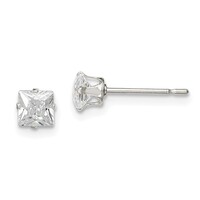  Sterling Silver 4mm Square Snap Set CZ Stud Earrings