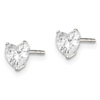 Sterling Silver Polished 5mm Heart 3 Prong Basket Set CZ Stud Earrings