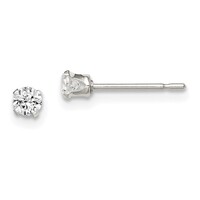  Sterling Silver Polished Children's 3mm Round Snap Set CZ Stud Earrings