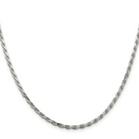  Sterling Silver Rhodium-plated 2.5mm Diamond-cut Rope Chain 20"