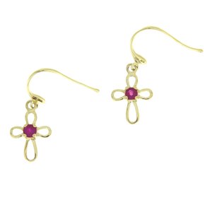 10K Yellow Gold Ruby Dange Earrings 
