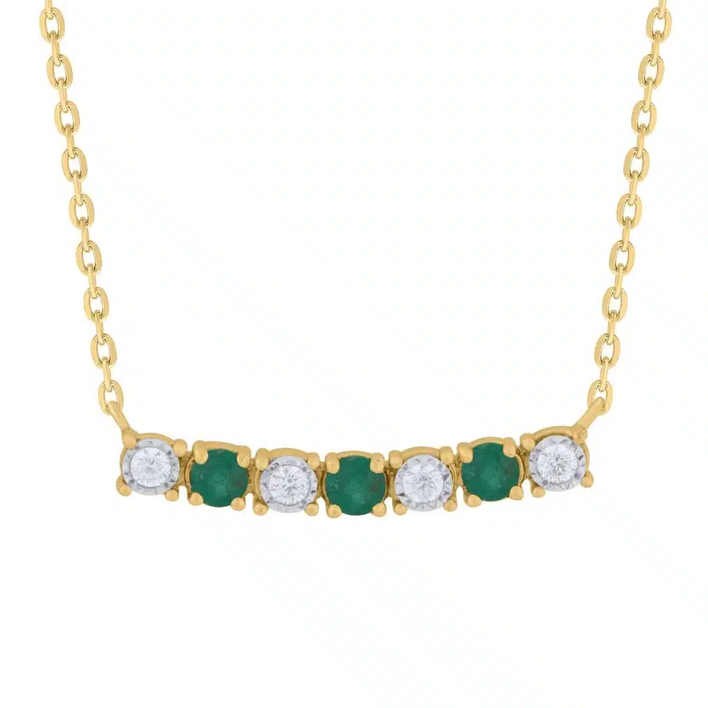 New 14K Diamond and Emerald Bar Necklace
