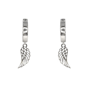 14K White Gold Angel Wing Dangle Earrings 