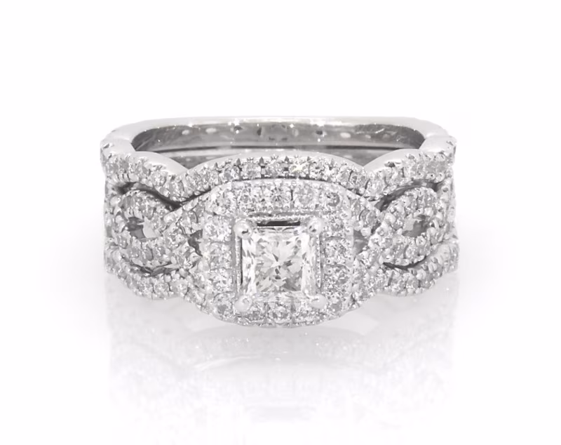 Neil Lane Princess-Cut Diamond Halo Bridal Set 1-1/3 ct tw 14K White Gold Size 6