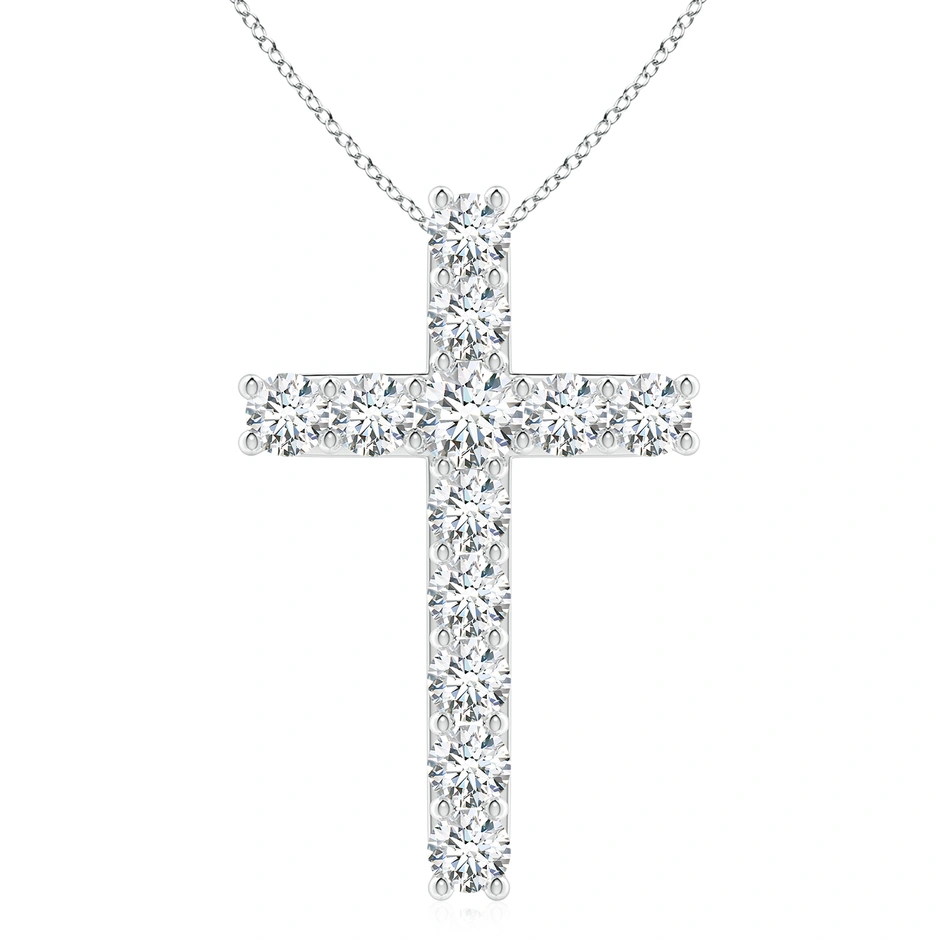 14K White Gold Lab Diamond Cross Pendant on Box Chain