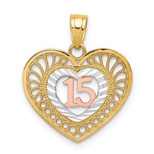 10K Tri Color Gold 15 Heart Charm