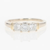 14K Yellow Gold Princess Cut Triple Diamond Ring