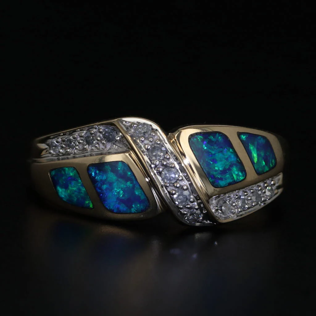 14K Yellow Gold Diamond & Synthetic Doublet Opal