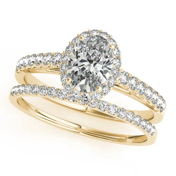NEW 14K Yellow Gold Oval Halo Lab Diamond Center Wedding Set