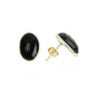 14K Yellow Gold Oval Onyx Stud Earrings
