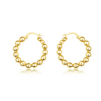 10K Yellow Gold Bead Style Hoop Earrings 