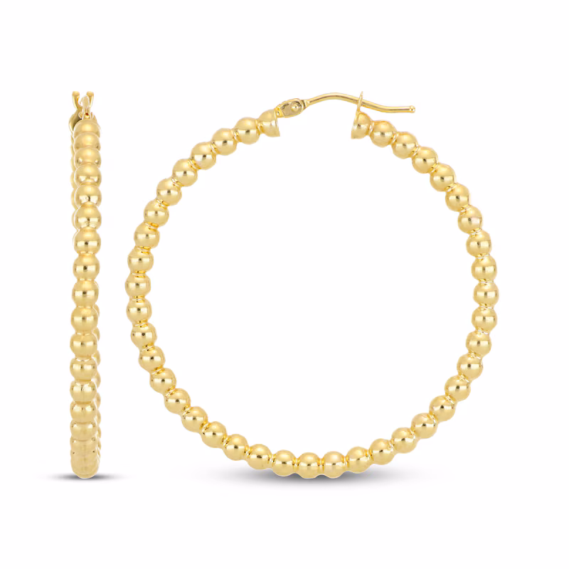 10K Yellow Beaded Style Hoop Earrings 
