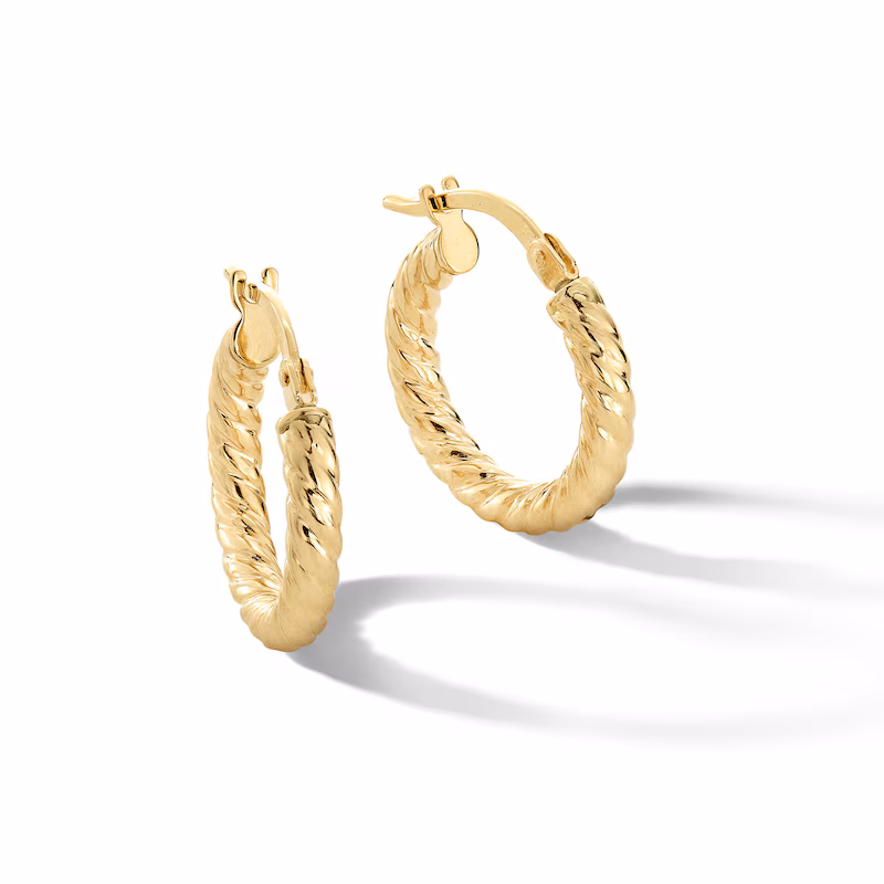  14K Yellow Gold Round Twisted Hoop Earrings