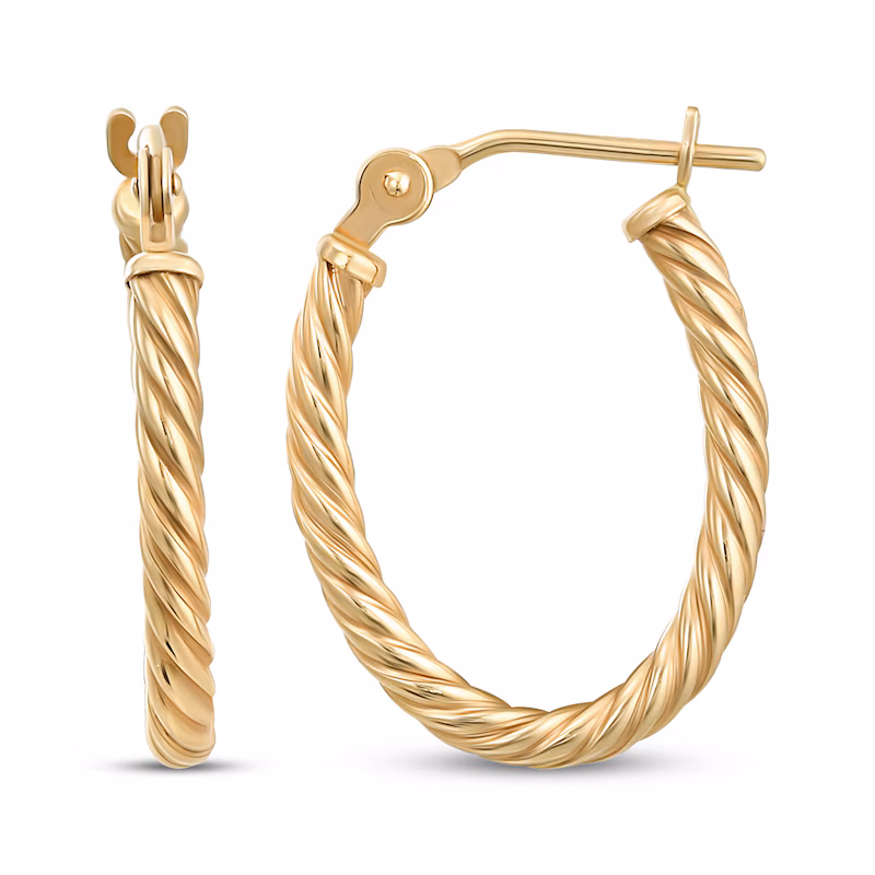  New 14K Twist Design Oval Hoop Earrings
