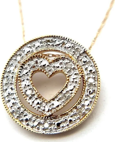 10K Yellow Gold Diamond Heart in Circle Pendant on 18" Chain