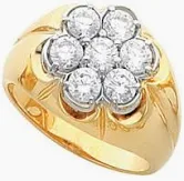 14K Yellow Gold Mens Cluster Cubic Zirconia Ring