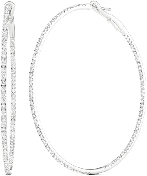  18K White Gold Diamond Hoop Earrings