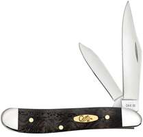 Black Curly Oak Wood Smooth Peanut Case Knife No14005
