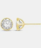 14K Yellow Gold Round Bezel 2CT Lab Grown Diamond Earrings