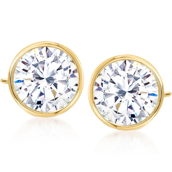  14K Yellow Gold Bezel 3CT Lab Diamond Stud Earrings