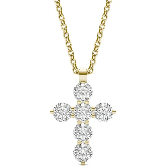  14K Yellow Gold Lab Grown Diamond Cross Necklace