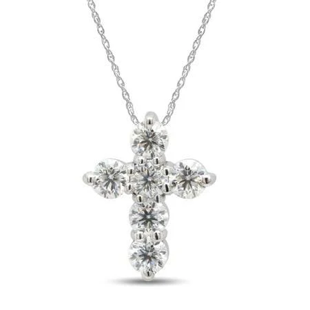  14K White Gold Lab Grown Diamond Cross Pendant