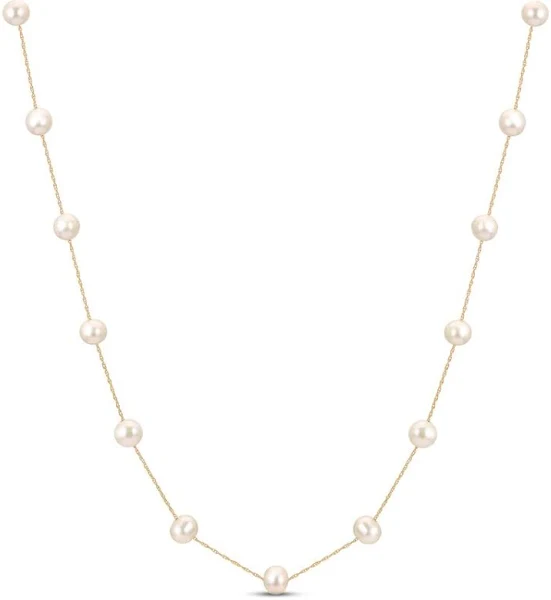  14K Yellow Gold Box Chain Cultured Pearl Necklace
