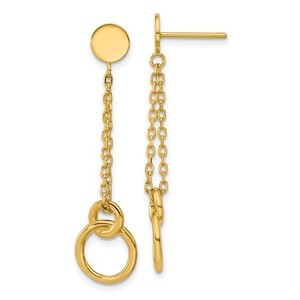  LESLIE'S 14K Yellow Gold Polished Two Stand Double Circle Post Dangle Earrings