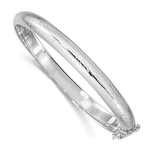 Sterling Silver Rhodium Plated Fancy Hinge Bangle Bracelet 