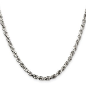  Sterling Silver Rhodium Plated Diamond Cut Rope Chain 