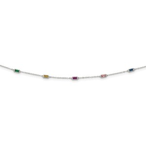  Sterling Silver Rhodium Plated Polished Multicolor CZ Necklace 18"