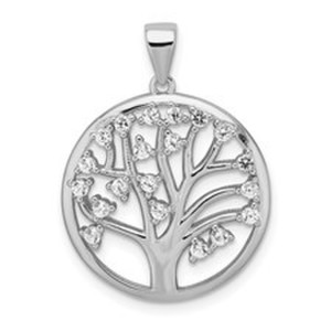  Sterling Silver Polished Round CZ Tree of Life Pendant 