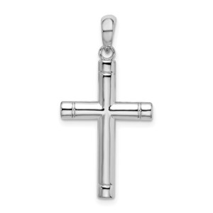 Sterling Silver Rhodium Plated Tubular Latin Cross Pendant 