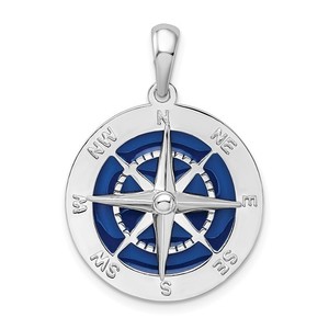  Sterling Silver Polished Enameled Compass Pendant 