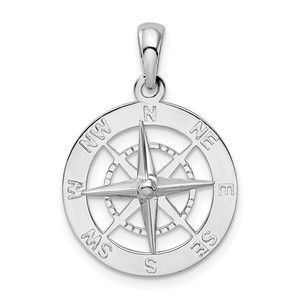  Sterling Silver Rhodium Plated Nautical Compass Pendant 