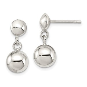  Sterling Silver Rhodium Plated 8mm Dangle Ball Post Earrings 