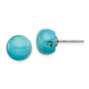  Sterling Silver Rhodium Plated 10-10.5mm Button Turquoise Post Earrings