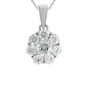  14K White Gold Cluster Pendant on Box Chain Necklace 