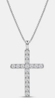  10K White Gold Diamond Cross Pendant Necklace