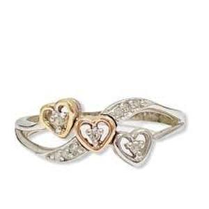  10K White Gold TriColor Heart Diamond Ring 