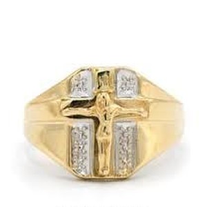 10K Yellow Gold Men's Crucifix Ring 
