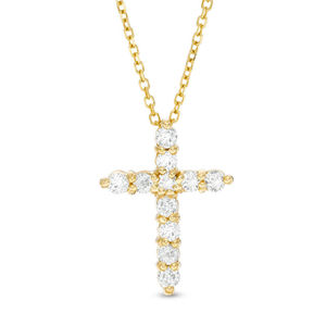  14K Yellow Gold Diamond Cross Necklace