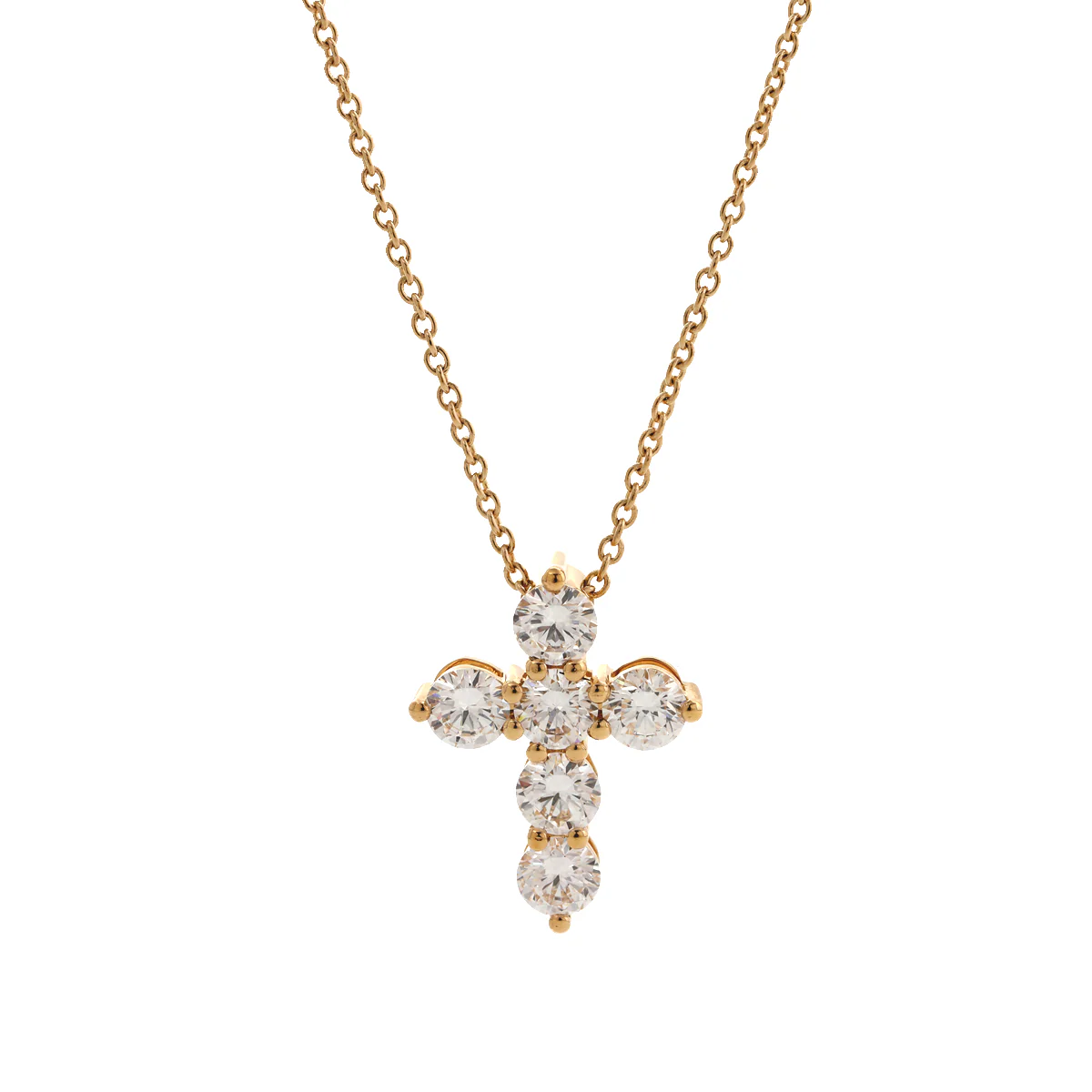  14K Yellow Gold Lab Diamond Cross Necklace 