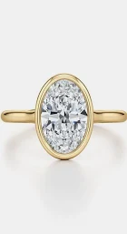  14K Yellow Gold 3 CT Oval Bezel Lab Diamond Engagement Ring 