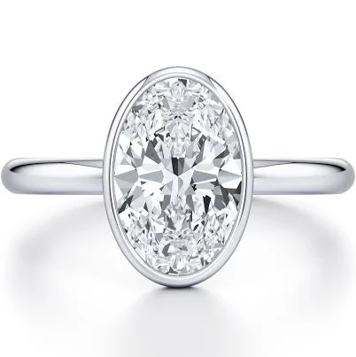  14K White Gold 3CTW Oval Lab Diamond Bezel Ring 