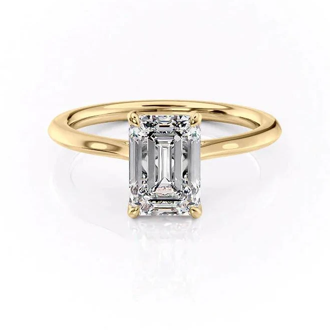  14K Yellow Gold 3CTW Emerald Cut Lab Diamond Ring 
