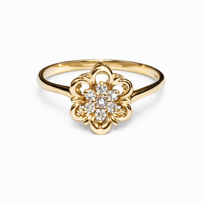  14K Yellow Gold Diamond Flower Ring