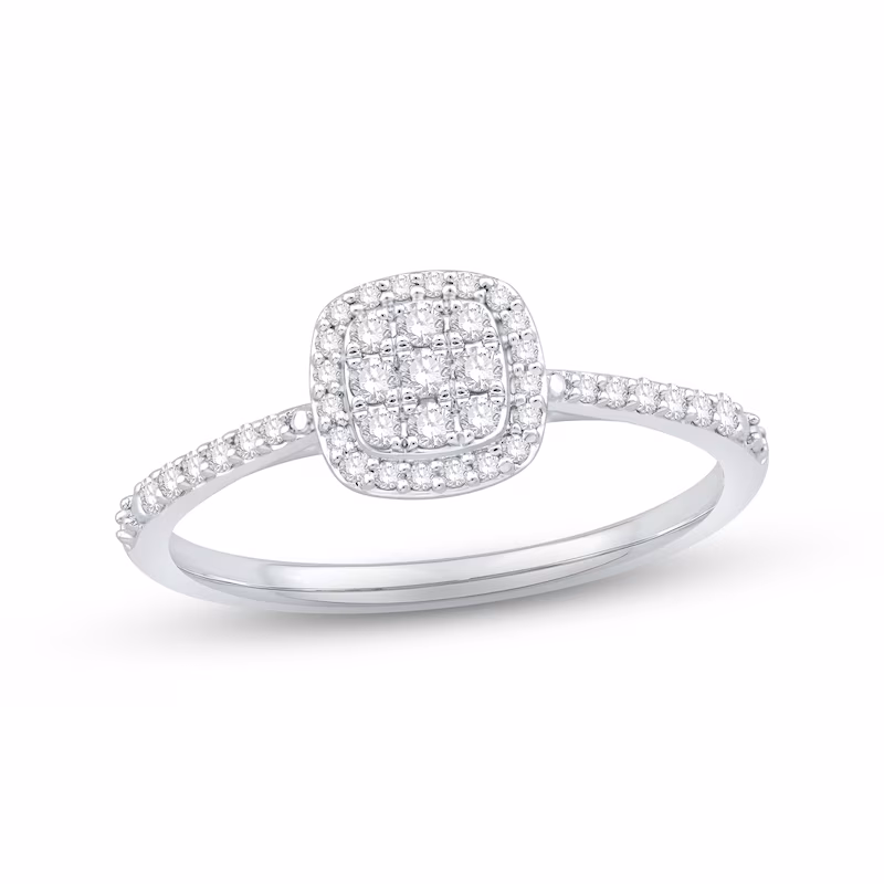  10K White Gold Cushion Diamond Cluster Ring