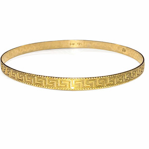  14K Yellow Gold Greek Key Textured Bangle Bracelet 