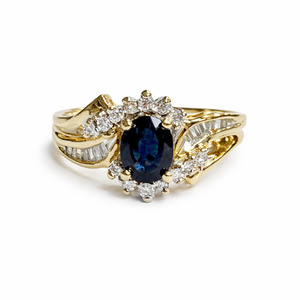  14K Yellow Gold Diamond Sapphire Ring